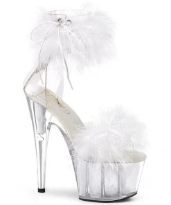 Pleaser Shoes By Pleaser USA ADORE-724F White Marabou Ankle Cuff Stripper Shoes 7 Inch Heels