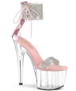 Pleaser Shoes By Pleaser USA ADORE-727RS Pink Trim Clear Platform Rhinestone Pleaser Stripper Shoe