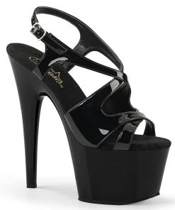 Pleaser Shoes By Pleaser USA 7 Inch Heels ADORE-730 Black Patent Platform Strappy Sling Back Stripper Shoe