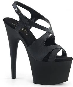 Pleaser Shoes By Pleaser USA ADORE-730 Black Faux Leather Strappy Platform Sandals 7 Inch Heels