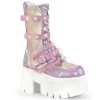 Women's Demonia Footwear ASHES-120 Demonia Shoes Pink Hologrphic Boot