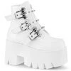 Demonia Shoes Women's Demonia Footwear ASHES-55 White Demonia Vegan Leather Platform Gothic Bootie
