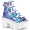 Women's Demonia Footwear ASHES-70 Demonia Shoes Iridescent Platform Bootie