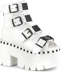 Women's Demonia Footwear ASHES-70 Demonia Shoes White Gothic Ankle Bootie