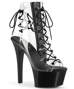 Pleaser Shoes By Pleaser USA ASPIRE-600-30 Clear Upper Black Platform Comfy Stripper Boot