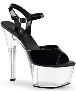 Pleaser Shoes By Pleaser USA 6 Inch Heels ASPIRE-609 Clear Platform Black Patent Comfortable Stripper Sandal