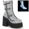 Women's Demonia Footwear ASSAULT-66 Demonia Shoes Grey Reflective Gothic Boots