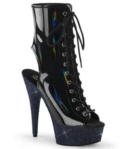 Pleaser Shoes By Pleaser USA BEJEWELED-1016-6 Pleaser Shoes Black Rhinstone Pole Dancing Boots Booties And Ankle High Boots