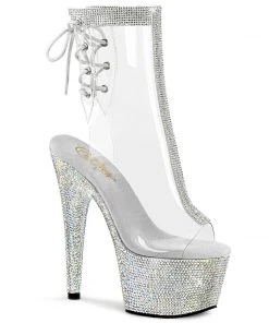 Pleaser Shoes By Pleaser USA BEJEWELED-1018C-2RS Pleaser Shoes Rhinestone Encrusted Platform Clear Stripper Shoe Booties And Ankle High Boots