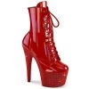 Pleaser Shoes By Pleaser USA BEJEWELED-1020-7 Pleaser Shoes Red Holo Patent Stripper Boots Booties And Ankle High Boots