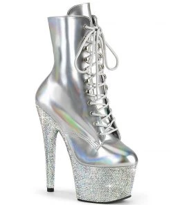 Pleaser Shoes By Pleaser USA BEJEWELED-1020-7 Pleaser Shoes Silver Platform Stripper Boot