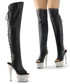 Pleaser Shoes By Pleaser USA BEJEWELED-3019DM-7 Pleaser Shoes Rhinestone Platform Thigh High Stripper Boot Thigh High Boots