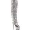 Pleaser Shoes By Pleaser USA BEJEWELED-3019RSF-7 Pleaser Shoes Silver Rhinestone Fringe Platform Thigh High Stripper Boot