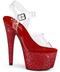 Pleaser Shoes By Pleaser USA BEJEWELED-708DM Pleaser Shoes Red Rhinestone Platform Exotic Dancer Shoe