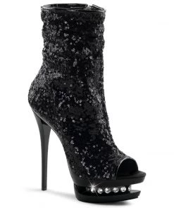 Pleaser Shoes By Pleaser USA Booties And Ankle High Boots BLONDIE-R-1008 Open Toe Sequin Sexy High Heel Boot