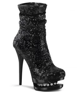 Pleaser Shoes By Pleaser USA BLONDIE-R-1009 Pleaser Shoes Black Sequin Sexy High Heel Platform Boot Booties And Ankle High Boots
