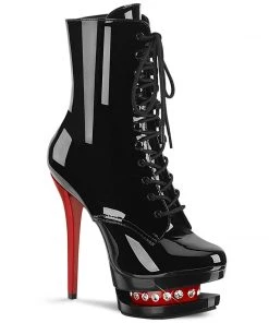 Pleaser Shoes By Pleaser USA BLONDIE-R-1020 Black Patent Pole Dancing Boot Booties And Ankle High Boots