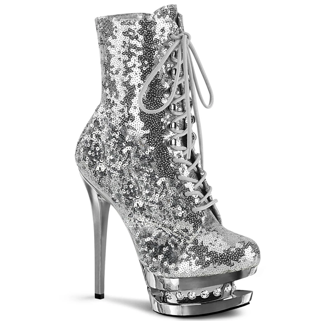 Pleaser Shoes By Pleaser USA BLONDIE-R-1020 Silver Sequin Platform Ankle Boot Booties And Ankle High Boots 1 Pleaser Shoes By Pleaser USA BLONDIE-R-1020 Silver Sequin Platform Ankle Boot Booties And Ankle High Boots