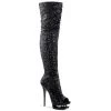 Pleaser Shoes By Pleaser USA BLONDIE-R-3011 Pleaser Shoes Black Sequin Sexy Thigh High Platform Boot Thigh High Boots