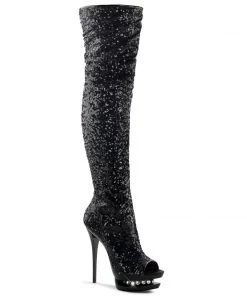 Pleaser Shoes By Pleaser USA BLONDIE-R-3011 Pleaser Shoes Black Sequin Sexy Thigh High Platform Boot Thigh High Boots