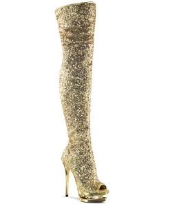 Pleaser Shoes By Pleaser USA BLONDIE-R-3011 Pleaser Shoes Gold Sequin Thigh High High Sexy Boot