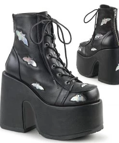 Demonia Shoes Women's Demonia Footwear CAMEL-201 Silver Holographic Gothic Demonia Boot