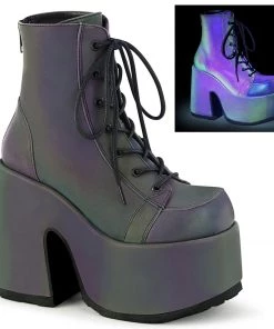 CAMEL-203 Demonia Shoes Green Reflective Gothic Bootie