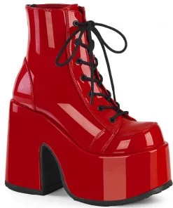 Demonia Shoes Booties And Ankle High Boots CAMEL-203 Red Patent Platform Demonia Ankle Boot