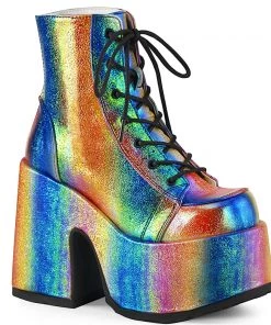 CAMEL-203 Demonia Shoes Rainbow Iridescent Platform Boot Women's Demonia Footwear