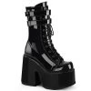 Demonia Shoes Women's Demonia Footwear CAMEL-250 Platform Black Patent Gothic Demonia Boot