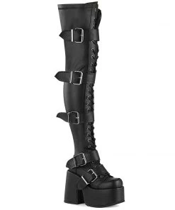 Women's Demonia Footwear CAMEL-305 Demonia Shoes Gothic Thigh High Platform Boot