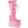 Knee High And Mid Calf Boots CAMEL-311 Demonia Shoes Pink Furry Platform Boots