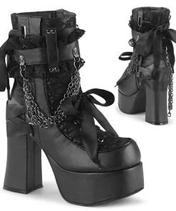 Demonia Shoes Women's Demonia Footwear CHARADE-110 Block Heel Chain Gothic Demonia Bootie
