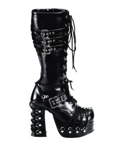 Women's Demonia Footwear CHARADE-206 Demonia Shoes Studded Corset Gothic Knee High Boot