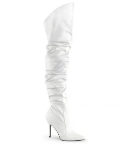 Pleaser Shoes By Pleaser USA CLASSIQUE-3011 Pleaser Shoes White Faux Leather Thigh High Sexy Boots Halloween Costume Footwear