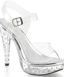 Fabulicious Shoes By Pleaser USA COCKTAIL-508SDT Clear Rhinestone Evening Shoes By Fabulicious Shoes