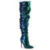 Pleaser Shoes By Pleaser USA COURTLY-3011 Pleaser Shoes Green Iridescent Sequin Thigh High Sexy Boot Halloween Costume Footwear