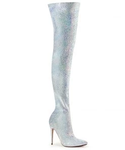 Pleaser Shoes By Pleaser USA Thigh High Boots COURTLY-3015 Pleaser Shoes White Glitter Thigh High Sexy Boots