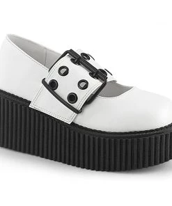 CREEPER-230 Demonia Shoes White Mary Jane Creeper Women's Demonia Footwear