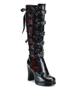 Demonia Shoes CRYPTO-106 Black & Red Demonia Gothic Knee Boot Women's Demonia Footwear