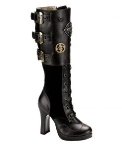 Demonia Shoes Women's Demonia Footwear CRYPTO-302 Knee High Steampunk Demonia Knee High Boot