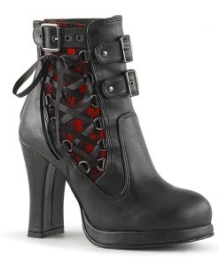 CRYPTO-51 Demonia Shoes Black Red Gothic Ankle High Bootie Women's Demonia Footwear