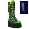 Women's Demonia Footwear DAMNED-318 Demonia Shoes Lime Hologram Platform Knee High Boot
