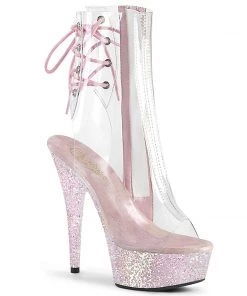 Pleaser Shoes By Pleaser USA DELIGHT-1018C Pleaser Shoes Holographic Clear Ankle Boot Booties And Ankle High Boots