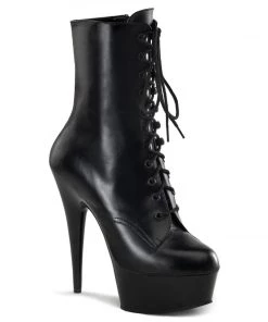 Pleaser Shoes By Pleaser USA Halloween Costume Footwear DELIGHT-1020 Pleaser Shoes Black Leather Ankle Booties