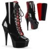 Pleaser Shoes By Pleaser USA DELIGHT-1020FH Pleaser Shoes Black And Red Corset Ankle High Boot