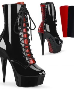 Pleaser Shoes By Pleaser USA DELIGHT-1020FH Pleaser Shoes Black And Red Corset Ankle High Boot