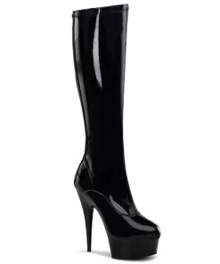 Pleaser Shoes By Pleaser USA Knee High And Mid Calf Boots DELIGHT-2000 Pleaser Shoes Black Patent Stripper Boot