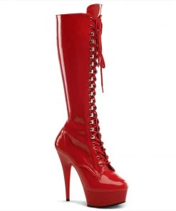 Pleaser Shoes By Pleaser USA DELIGHT-2023 Pleaser Shoe Red Patent Platform Gogo Knee High Boot Halloween Costume Footwear
