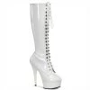 Pleaser Shoes By Pleaser USA DELIGHT-2023 White Patent Platform Knee High Pole Dancing Boot Halloween Costume Footwear